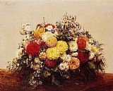 Famous Dahlias Paintings - Large Vase of Dahlias and Assorted Flowers